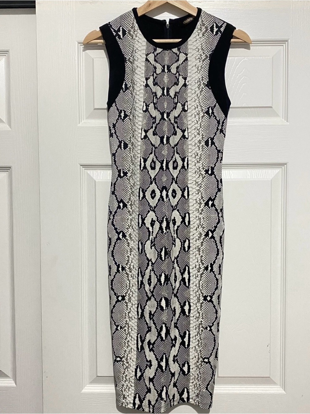 Roberto Cavalli Python Snake Print Bodycon Midi Dress IT 44 Black White
